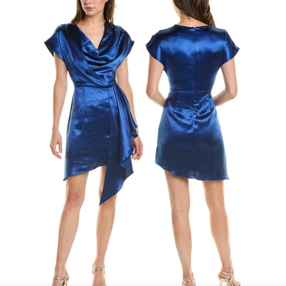 Nwt Laundy By Shelli Segal Royal Blue Satin Shortsleeve Mini Dress